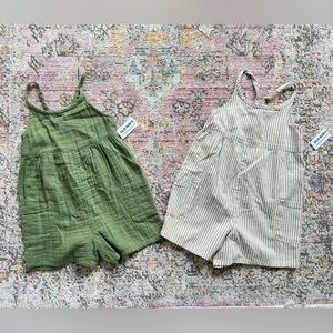 NWT Old Navy Kids Girls Romper Bundle Army Green and Beige Stripe w/ Pockets 4T